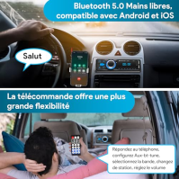 Chismos Autoradio Bluetooth Main Libre 5.0, FM Poste Radio Voiture Bluetooth, Autoradio 1 Din pour 9-12V Voiture Supporte 2 USB/