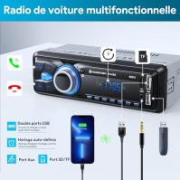 Chismos Autoradio Bluetooth Main Libre 5.0, FM Poste Radio Voiture Bluetooth, Autoradio 1 Din pour 9-12V Voiture Supporte 2 USB/