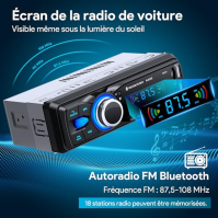 Chismos Autoradio Bluetooth Main Libre 5.0, FM Poste Radio Voiture Bluetooth, Autoradio 1 Din pour 9-12V Voiture Supporte 2 USB/