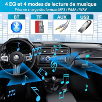 Chismos Autoradio Bluetooth Main Libre 5.0, FM Poste Radio Voiture Bluetooth, Autoradio 1 Din pour 9-12V Voiture Supporte 2 USB/