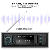 Avylet RDS autorádio Bluetooth 5.0, 7 LED barev, autorádio s handsfree voláním a hodinami, 4x60W FM/AM rádio USB/AUX in/MP3/FLAC