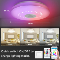 56W RGB LED stropní svítidlo s Bluetooth reproduktorem Stropní svítidlo s dálkovým ovládáním Stmívatelné svítidlo se změnou barv