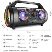 TENMIYA Bluetooth reproduktor, 30W reproduktor s FM rádiem, subwooferem, USB, barevným světlem. Bluetooth