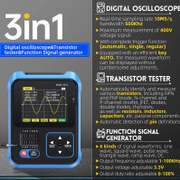 Ruční osciloskop DSO TC3 Digital Storage Osciloskop Generator Multimetr pro testování kapacity a odporu