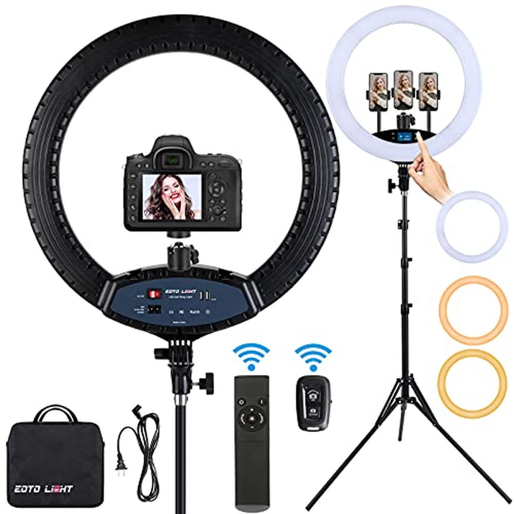 19palcové LED kruhové světlo se stativovým stojanem Selfie Ring Light, dotykový displej LCD, stmívatelné světlo pro make-up stud