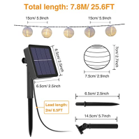 Solární pohádková světla venkovní, Litogo 7,8M 40 LED lucerna 8 režimů lucerna pohádková světla venkovní IP65 vodotěsná solární 