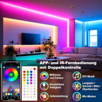 Cozylady Bluetooth LED pásek 50 m, RGB LED pásek s dálkovým ovládáním a aplikací, synchronizace s hudbou, nastavení časovače, st