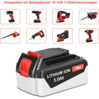 REACELL 5,5Ah Náhradní baterie pro aku Black and Decker 18V Li-Ion Batterie LB20, LBX20, LST220, LBXR2020-OPE, LBXR20B-2, ...