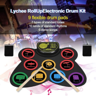 Lychee Elektronické bicí souprava skládací, 9 padů Roll-Up Stereo elektronická bicí souprava Vestavěný reproduktor Podpora bubnu