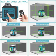 Křížový liniový laser zelený 16 linek, 4 x 360° laserová vodováha samonivelační, liniový laser křížový laser stavební