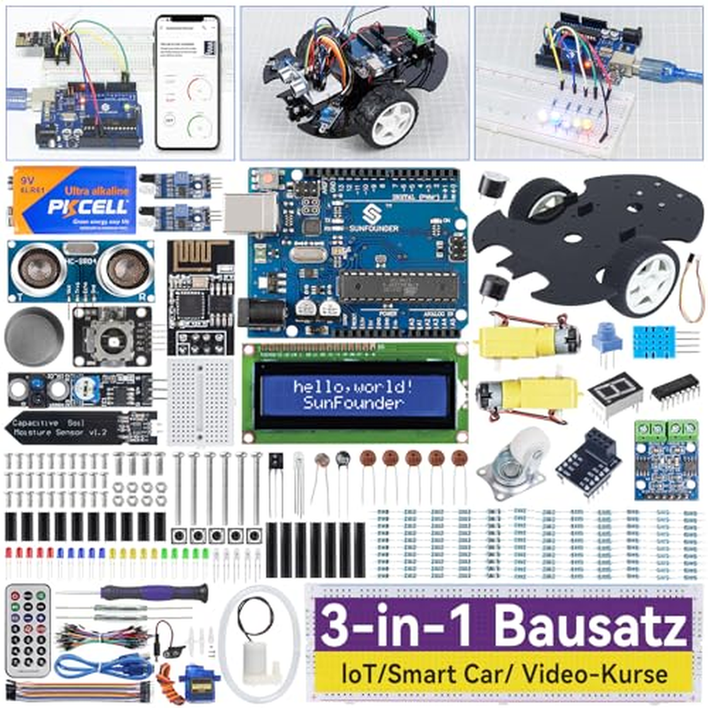 SunFounder Ultimate Starter Kit kompatibilní s Arduino UNO IDE Scratch, sada 3 v 1 IoT/Smart Car/Basic Kit s online výukovými pr