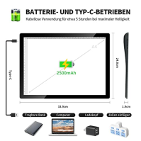 iVAOOZE Dobíjecí světelný box, magnetická LED světelná dráha A4, 5 úrovní jasu, napájení lithiovou baterií 2500 mAh pro kreslení