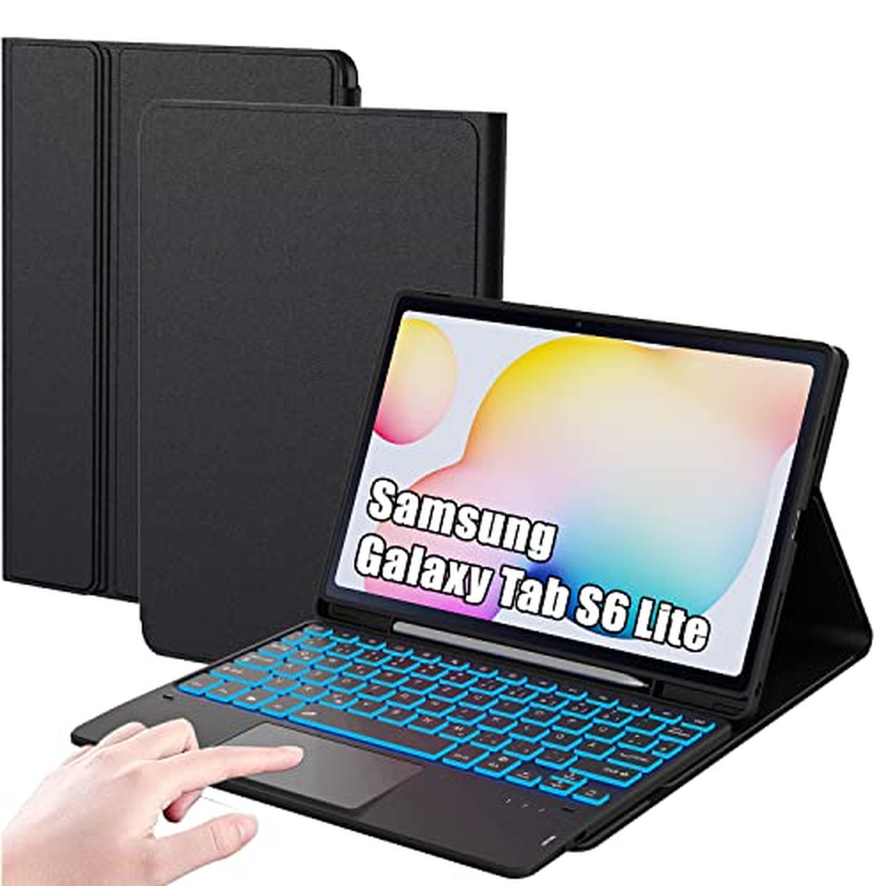 ROOFEI Galaxy Tab S6 Lite Case with QWERTZ Keyboard - Tab S6 Lite Keyboard with Touchpad - 7-Colour Lighting Keyboard Case for 1