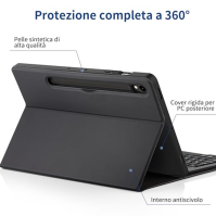 EasyAcc Kryt s klávesnicí kompatibilní se Samsung Galaxy Tab S9 FE 10,9" / S9 11" 2023 s ochrannou fólií, [italský], odnímatelné