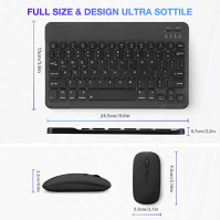 Přenosná bezdrátová klávesnice, AIMMIE Rechargeable10 Ultra Slim Universal Tablet Keyboard s bezdrátovou myší, malá bezdrátová k