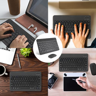 Přenosná bezdrátová klávesnice, AIMMIE Rechargeable10 Ultra Slim Universal Tablet Keyboard s bezdrátovou myší, malá bezdrátová k