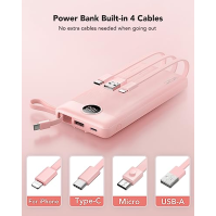 VRURC Powerbank 10000mAh s kabelem, přenosná nabíječka Power Bank USB C Externí baterie pro mobilní telefony LED displej s 5 výs