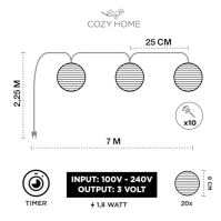 7,0 m venkovních pohádkových světel CozyHome s časovačem - 7 metrů a 20 teplých bílých LED diod | Se síťovou zástrčkou a časovač