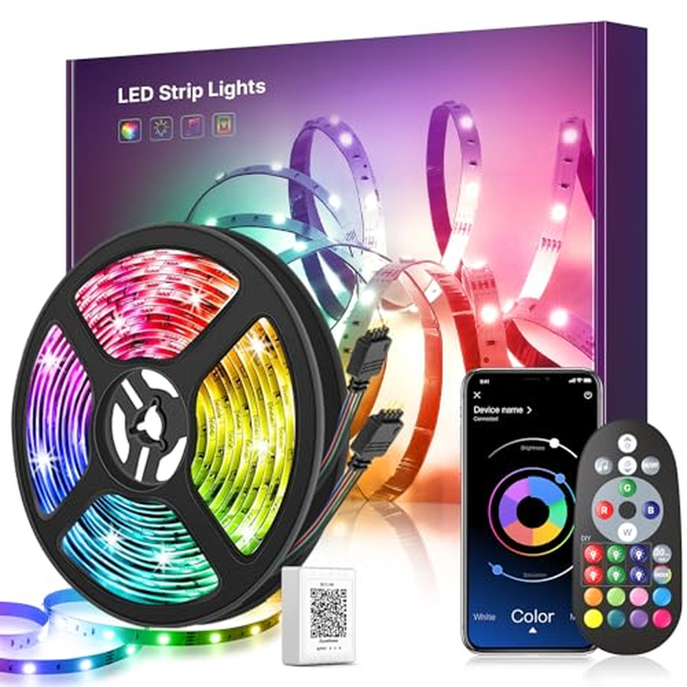 LED pásek 30m, Bluetooth RGB LED pásek měnící barvu LED světelný řetěz 30M s ovládáním aplikací a dálkovým ovládáním, synchroniz