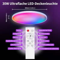 OMECO LED stropní svítidlo RGB Alexa LED stropní svítidlo Stmívatelné s dálkovým ovládáním 24W 2000LM 6500K 30cm Kulaté LED stro