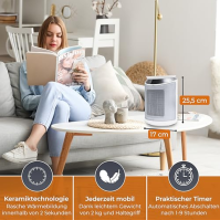 Ohřívač s ventilátorem KLAMER 2000 W, PTC keramický ohřívač s ventilátorem, energeticky úsporný, 3 úrovně ohřevu včetně režimu e