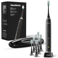 Aquasonic Black Series Ultra Whitening Electric Toothbrush - ADA Accepted - 8 kartáčkových hlavic a cestovní pouzdro - bezdrátov