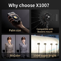 Zhiyun Molus X100 Pro Led Video Light,100w 2700K~6500K Studio Lighting s Bluetooth Mesh App Control a Handle Battery pro YouTube