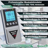 ROESSLER Srl MAX 830 TENS-Massage + EMS Duo elektrostimulační přístroj se 4 kanály pro budování svalů včetně 20 elektrod