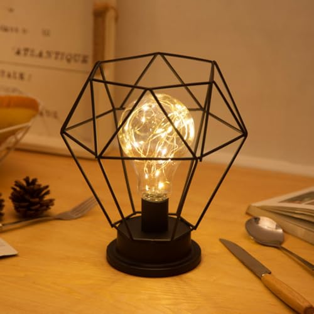 Yuragim kovová stolní lampa, noční lampička vintage, noční lampička ve tvaru diamantu, stolní lampa LED, průmyslová lampa pro ho