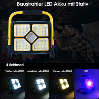 OUSIDE stavební reflektor LED baterie se stativem, přenosný LED reflektor baterie s 10500mAh baterií, typ C a solární nabíjení, 