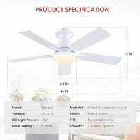 Stropní ventilátory Mpayel-117CM nízkoprofilový interiérový stropní ventilátor se světlem a dálkovým ovládáním/ovládáním APP, st