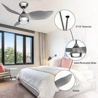 Stropní ventilátor Ovlaim s osvětlením a dálkovým ovládáním Tichý, moderní stropní ventilátor s časovačem na dálkové ovládání DC