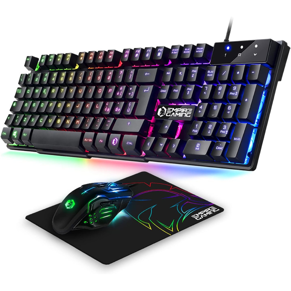 EMPIRE GAMING - Balení 3 v 1 MK800 - Herní klávesnice QWERTY Italiana RGB 105 kláves 19 kláves Anti-Ghosting