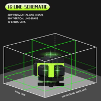 Airmpa Křížový laser se stativem, multifunkční 4D laserová vodováha s 16 čarami, zelená laserová vodováha 360°, 3° samonivelační