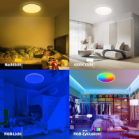 zemty LED stropní světlo stmívatelné, 24W 3200LM RGB stropní lampa se změnou barvy s dálkovým ovládáním, 4000K plochá koupelnová