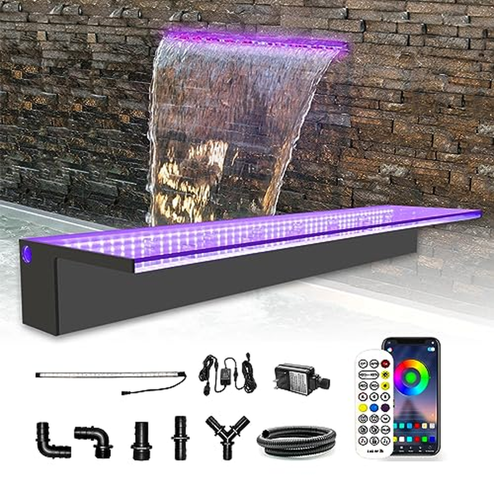 Longrun Bluetooth ovládání aplikace Acryl Pool Fountain, 90cm rybník vodopád kaskáda, Blade se 7 barvami LED světla, kompletní &