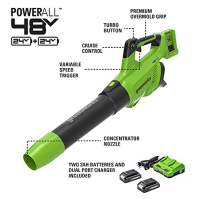 Greenworks Tools Akumulátorový foukač 2 x 24 V elektrický akumulátorový vysavač listí s lithiovou baterií a nabíječkou