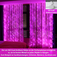 HXWEIYE 300LED růžová pohádková světla opona, 3mx3m pohádková světla opona USB 8 režimů LED pohádková světla s 12 háčky dálkové 