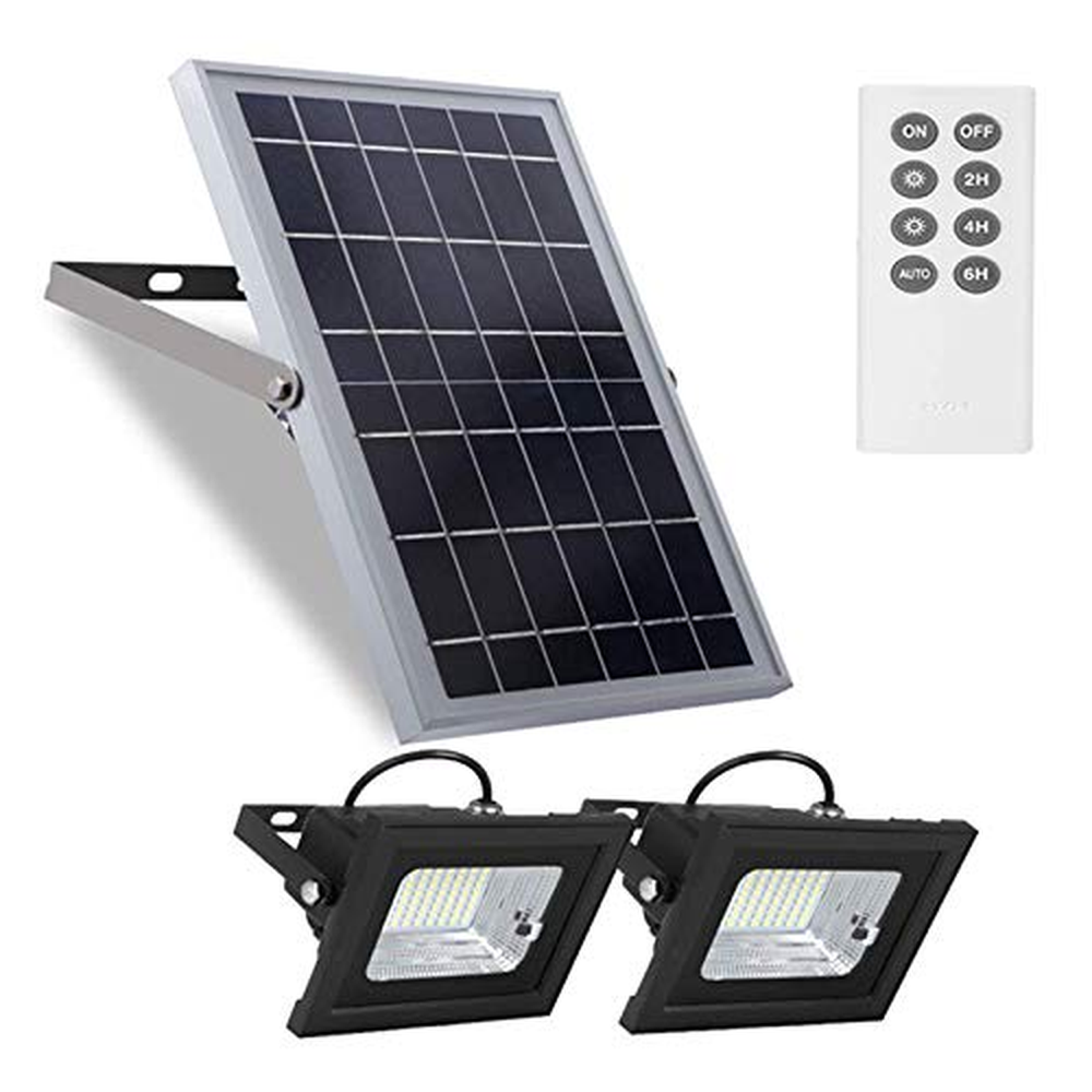 Richarm Solární světla Venkovní dálkové ovládání, 800LM Dual 64 LED 4400mAh Soumrak do úsvitu Led reflektory, IP65 Vodotěsné sol