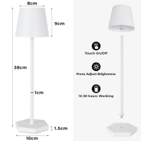 2 kusy LED dobíjecí stolní lampa stmívatelná, stolní lampa bezdrátová, 12h až 30h světelná výdrž, 4200mAh, IP54 vodotěsná, USB d