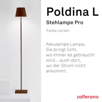 Zafferano, Poldina Lamp L, bezdrátová, dobíjecí stojací lampa s dotykovým ovládáním, vhodná do obývacího pokoje i ven, stmívač, 