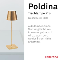 Zafferano Poldina Pro - stmívatelná stolní LED lampa z hliníku, krytí IP54, vnitřní/venkovní použití, kontaktní nabíjecí stanice