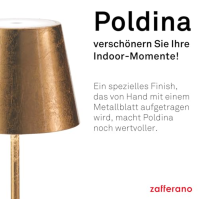 Zafferano Poldina Pro - stmívatelná stolní LED lampa z hliníku, krytí IP54, vnitřní/venkovní použití, kontaktní nabíjecí stanice