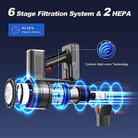Akumulátorový vysavač Diyuto, výkonný 33kPa akumulátorový vysavač, doba provozu 60 minut, 7 * 2600mAh odnímatelná baterie a dobí