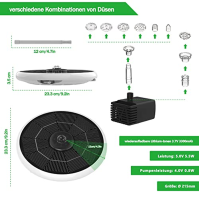 everfarel 5,5W solární fontánové čerpadlo Vodní čerpadlo se 7 tryskami 3300mAh baterie Solární fontány pro ptačí lázně, zahrady,