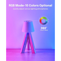 Lalavon Stolní lampa dobíjecí bezdrátová, 10 barev RGB LED stmívatelná dřevěná noční lampa, IP54 vodotěsná stolní lampa na stati