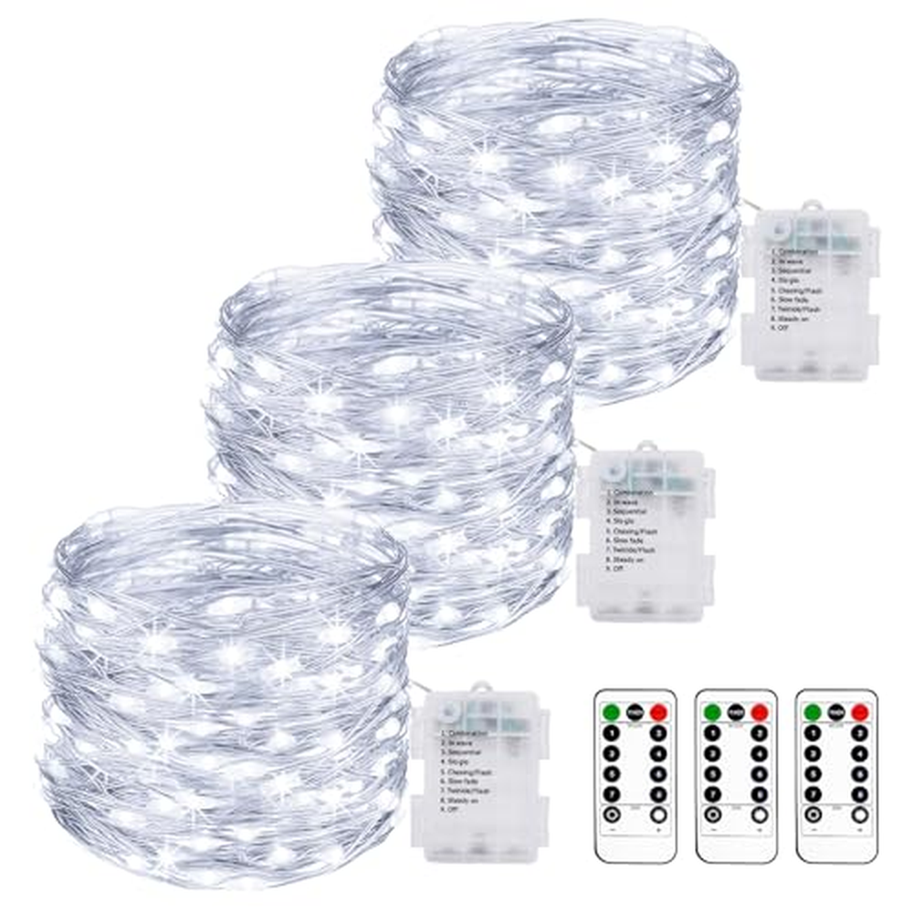 [3 kusy] LED pohádkové světlo baterie s dálkovým ovládáním, 10M 100LED pohádkové světlo baterie s časovačem 8 režimů IP65 vodotě