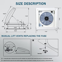 Hlieeosfcn Ventilátor pro obytné vozy,12V střešní okno Karavan 40 * 40 CM Střešní okno pro obytné vozy, 10 rychlostí obousměrné 