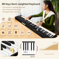 TERENCE E Piano 88 kláves Skládací digitální piano s 1800mAh baterií podpora MIDI-USB Audio-Bluetooth s 2x5W reproduktorem Susta