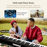 TERENCE E Piano 88 kláves Skládací digitální piano s 1800mAh baterií podpora MIDI-USB Audio-Bluetooth s 2x5W reproduktorem Susta